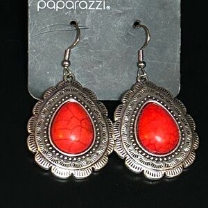 Paparazzi Vibrant Red and Silver Teardrop Earrings